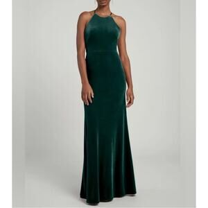Jenny Yoo Bailey Gown velvet Maxi Dress in Emerald Green Size 12